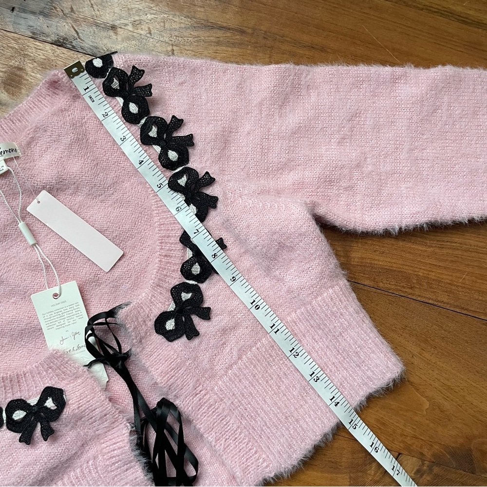 For Love & Lemons Josie Soft Fluffy Pink Bow Cardigan Sweater size small NWT - Picture 13 of 14